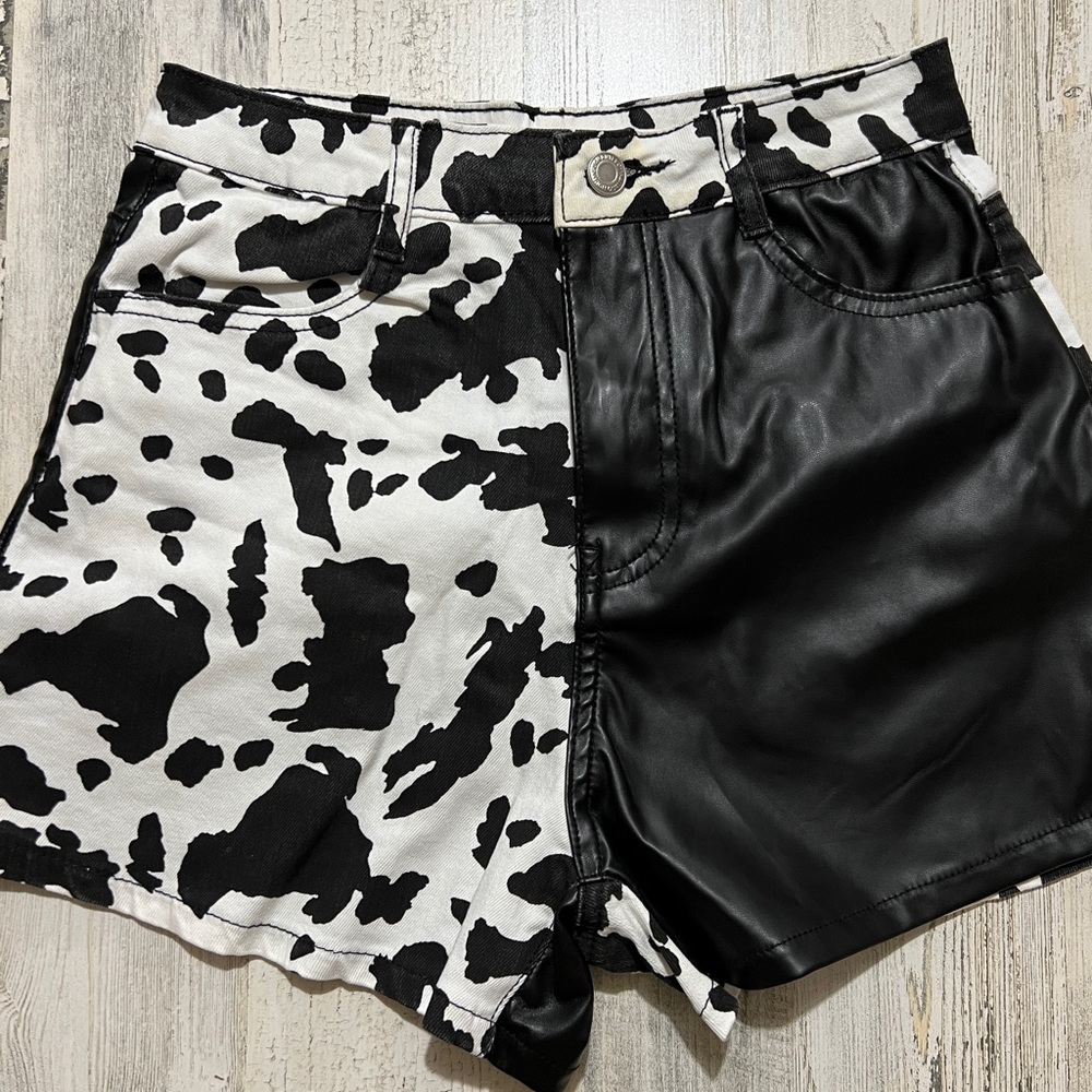 Western High Waist Cow Print and Black Women Shorts.
